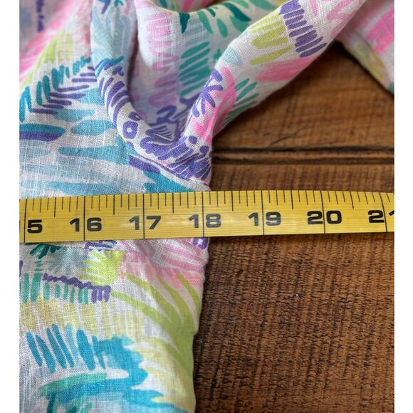 Womens Lilly Pulitzer Ocean Cove 100% Linen Tunic Blouse Top Blue Pink Size XS - Picture 12 of 13